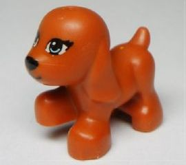 Dark Orange Dog Small Walking with Blue Eyes and Black Nose and Mouth Pattern
