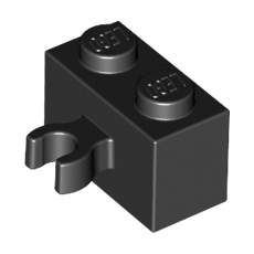 Black Brick, Modified 1 x 2 with Vertical Clip (thick open O clip)