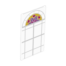 Trans-Clear Glass for Window 1 x 4 x 6 with White Lattice, Magenta Hearts and Medium Lavender and Magenta Stylized Flower Pattern